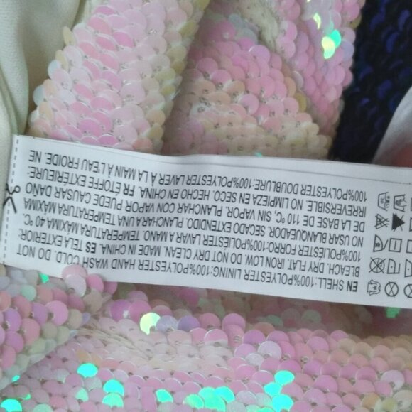 Sequins of White Sparkles of Seafoam on a Wash of Dayglow Pink Sheath Dress SzS - Picture 8 of 9